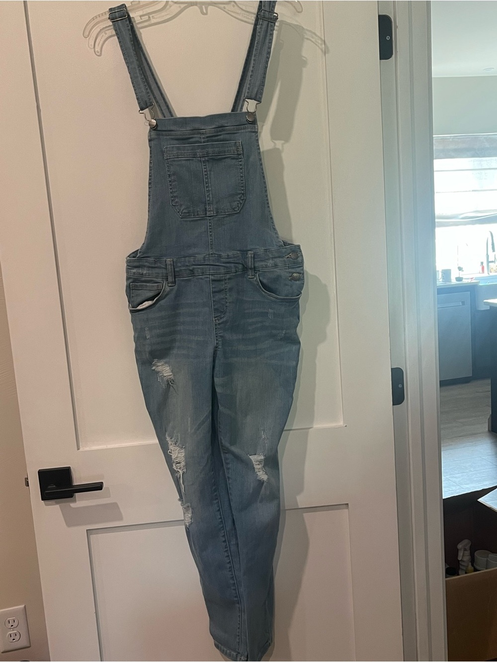 Wax Jean Light Blue Distressed Denim Overalls Women’s L (runs a little smaller)